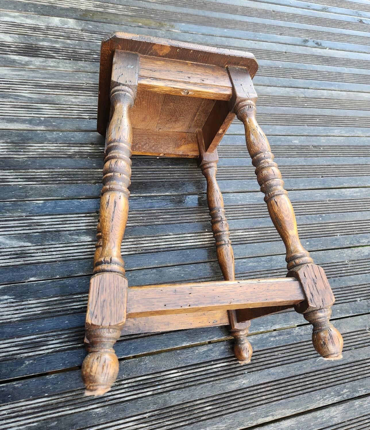 Antique solid oak stool: vintage