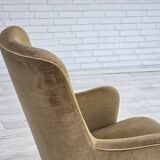 1970s, Danish highback back armchair, light green furniture velour.