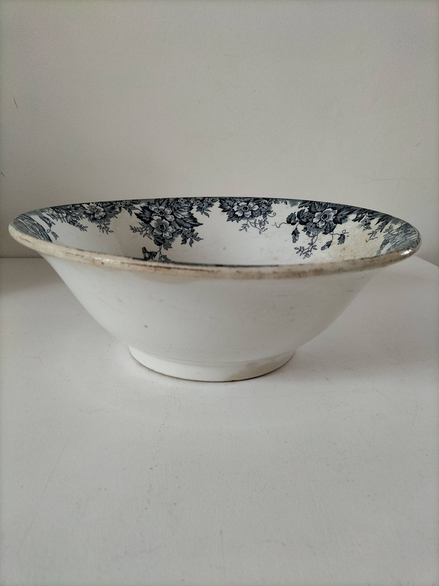 Antique salad bowl from Moulin des Loups, blue Marie-Louise pattern