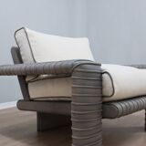 Marzio Cecchi armchair in ribbed Leather and goose down cushions 1970s