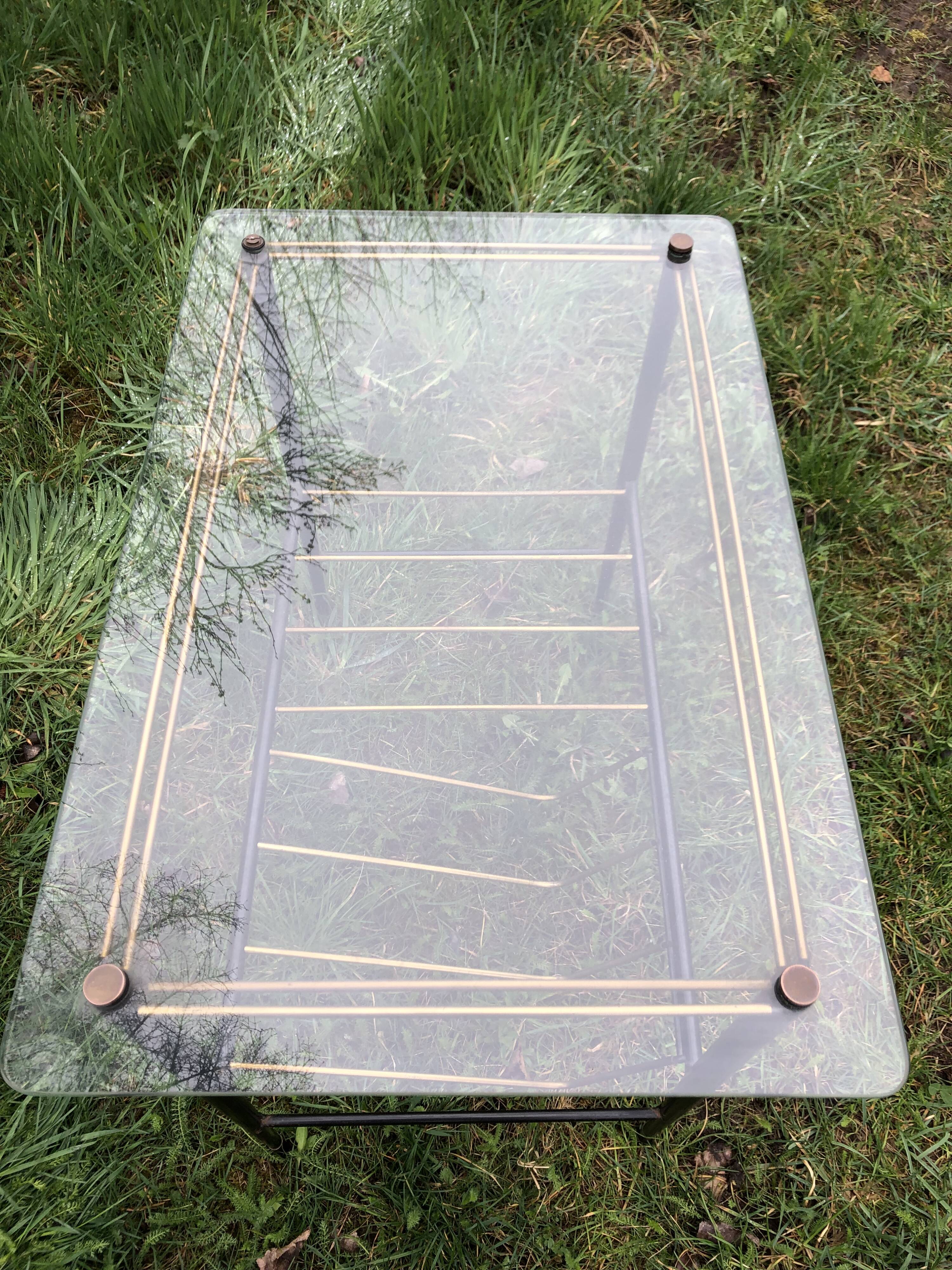 Coffee table double top glass and vintage metal