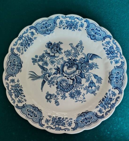 Plat vintage en faïence anglaise Ridgway, modèle "windsor" bleu