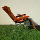 Transat Lafuma Starlax in steel tubes - orange velvet - 70s