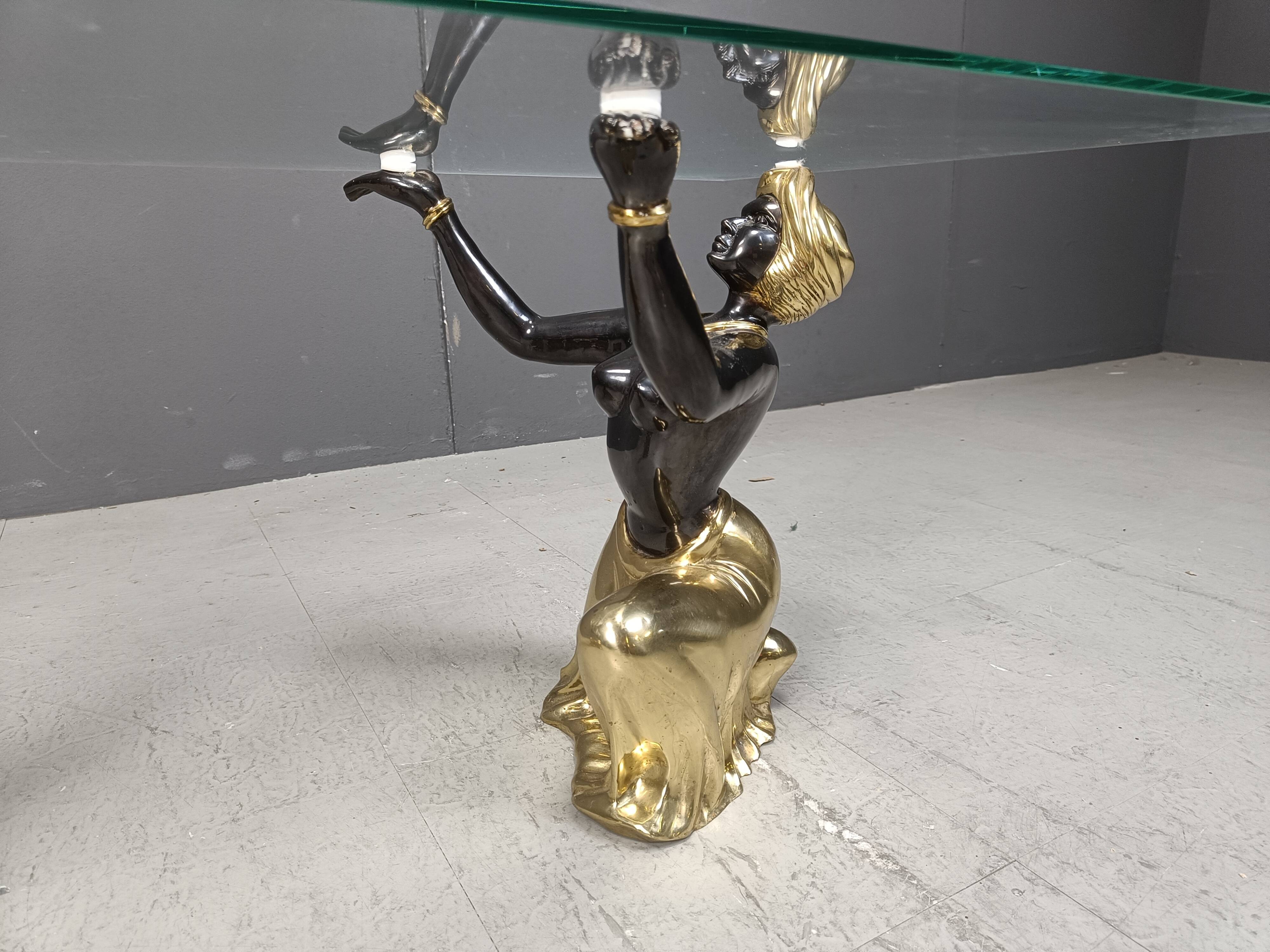 Vintage brass blackamoor coffee table, 1970s