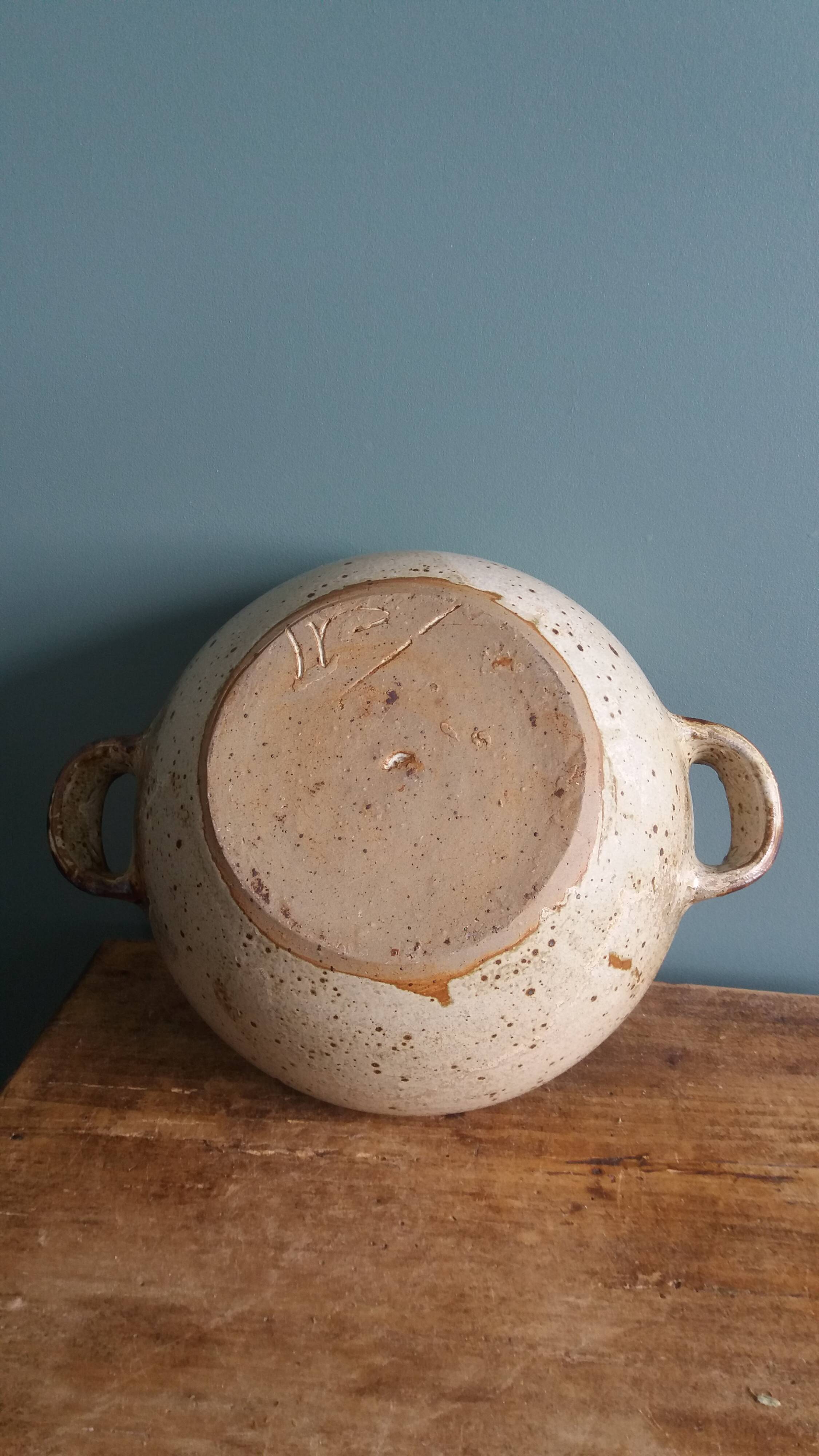 Soup tureen, vegetable dish in Puisaye stoneware signed by Jean-Pierre Prud’homme.