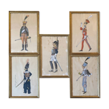 Paintings xix° portraits miltaire gouache uniform on ingres paper (cf. hergé)