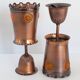 Pair of vintage 1970s brutalist suspensions in copper & orange plastic