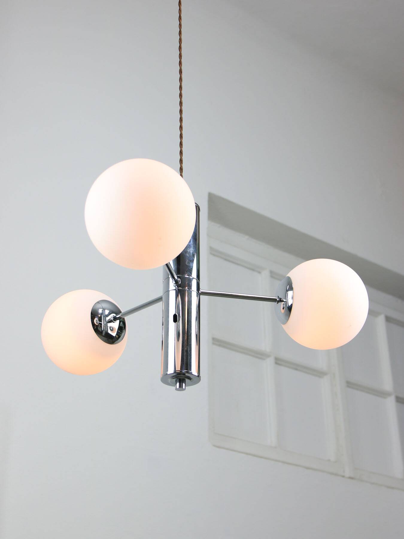 Vintage Italian Chrome and Opaline Chandelier