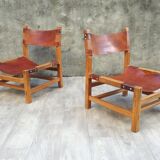 Pair of elm and leather heaters by Maison Regain, 1960s