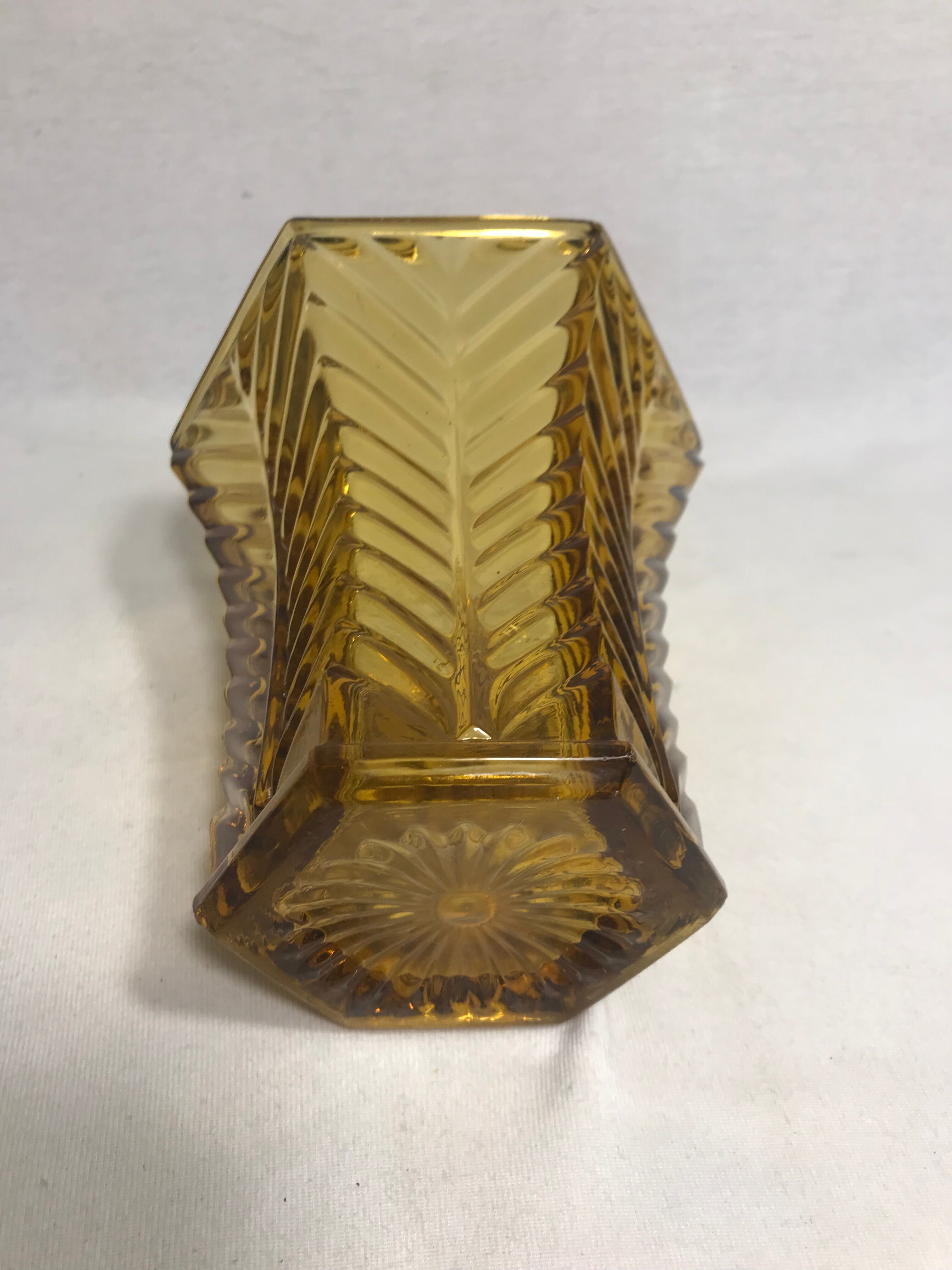 Old ART DECO glass Vase Hexagonal yellow Vintage