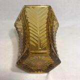 Old ART DECO glass Vase Hexagonal yellow Vintage