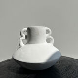 Handmade terracotta vase painted white with double handles H:16 D:20
