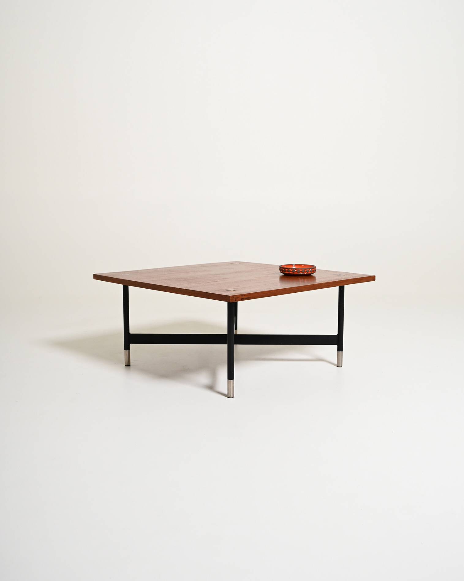 Vintage Italian teak and metal coffee table, 1970s