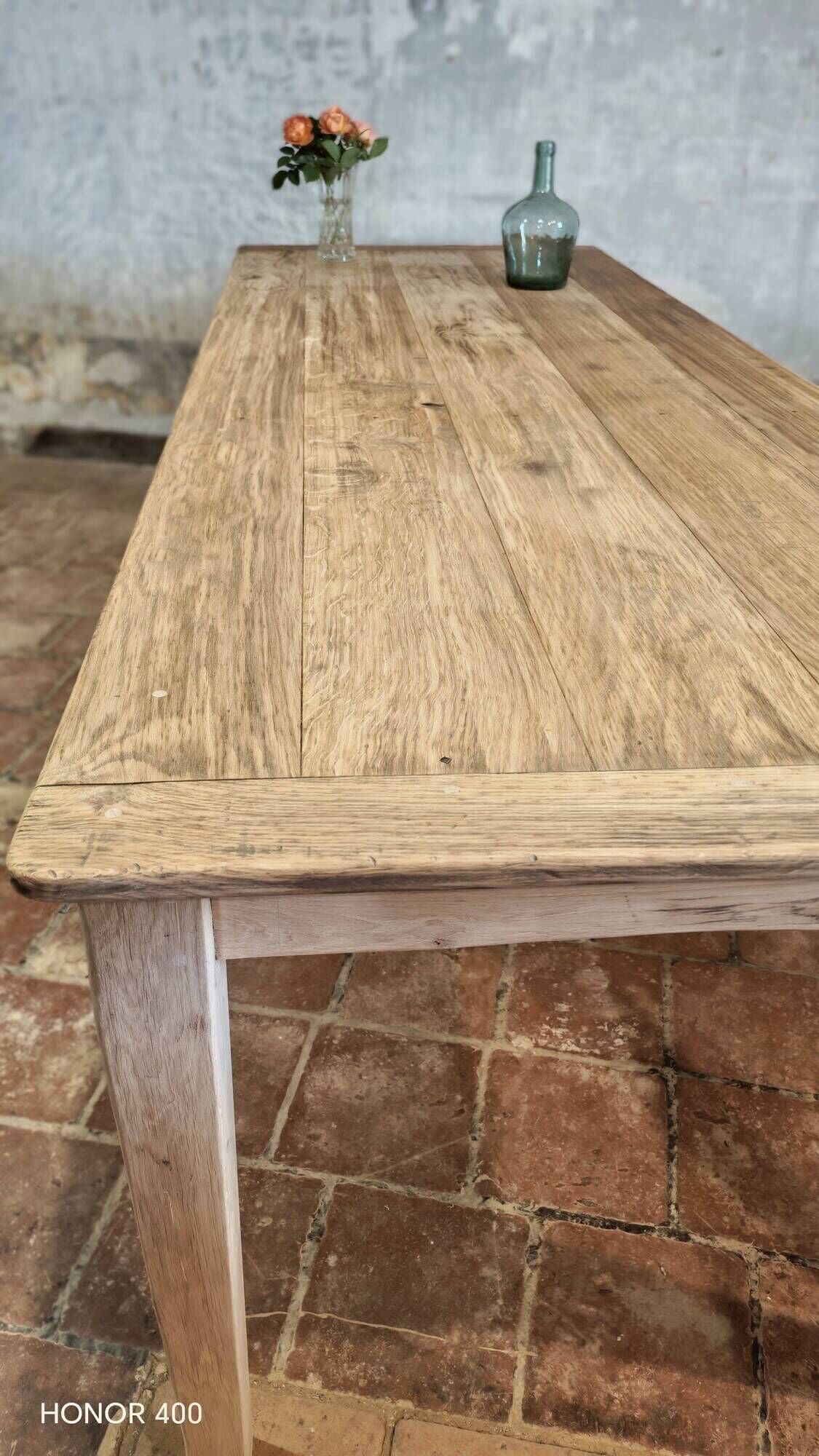 Solid oak farmhouse table "brut" 247x89, top "chocolate oak"