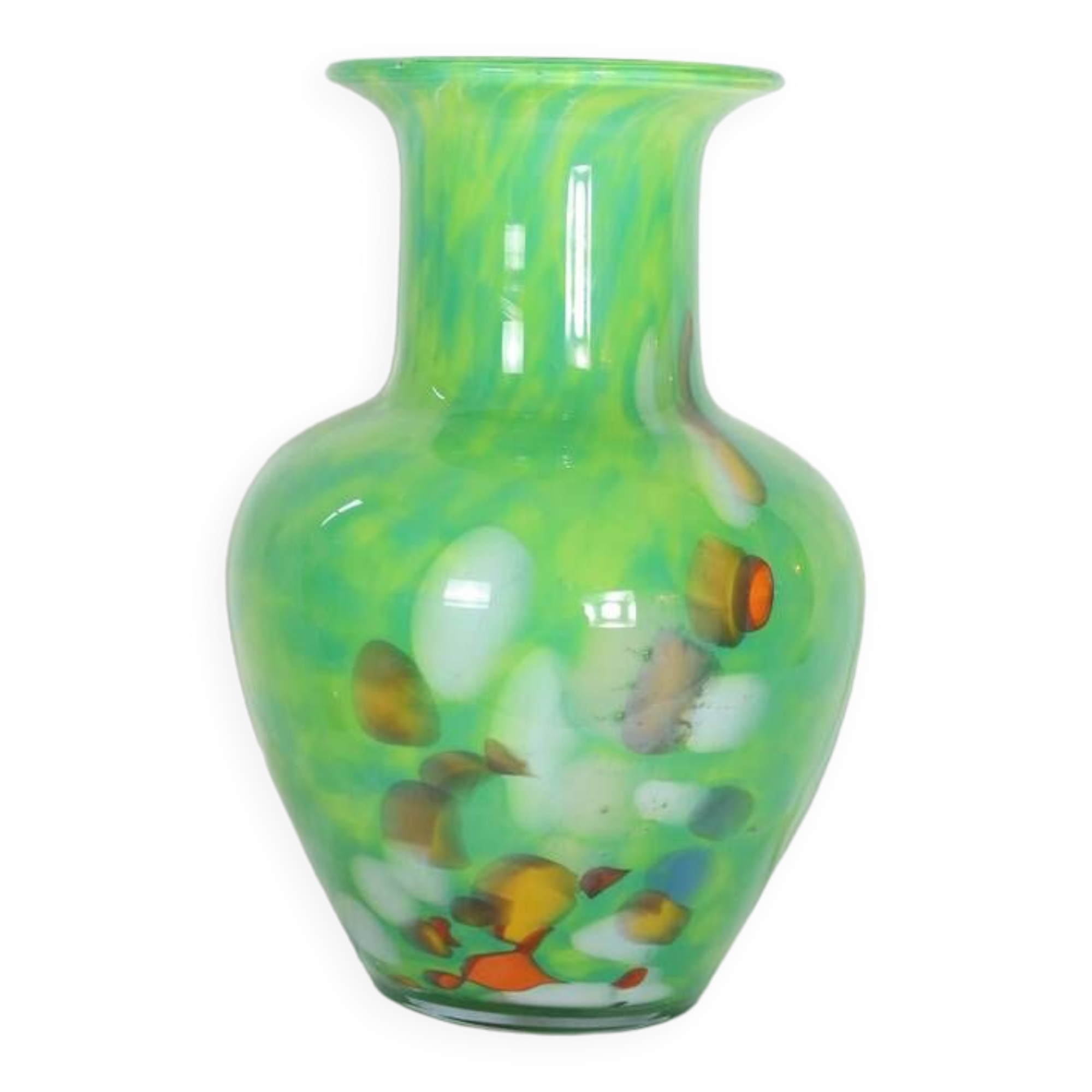 Speckled green crystal vase by mf cristal de paris
