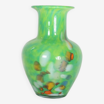 Speckled green crystal vase by mf cristal de paris