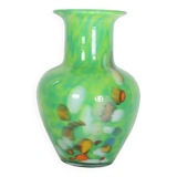 Speckled green crystal vase by mf cristal de paris
