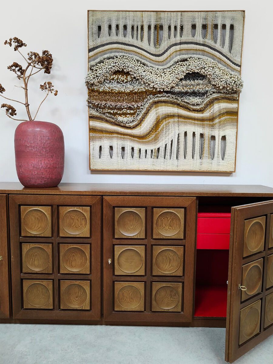 Vintage brutalist sideboard credenza Gerhard Bartels 'Cubism'