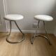 Pair of vintage Z low stools with chrome metal base and white skai seat. H: 49 cm 80s