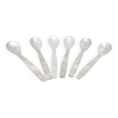Set of six caviar spoons, white mother-of-pearl, Thailand, 1980s.