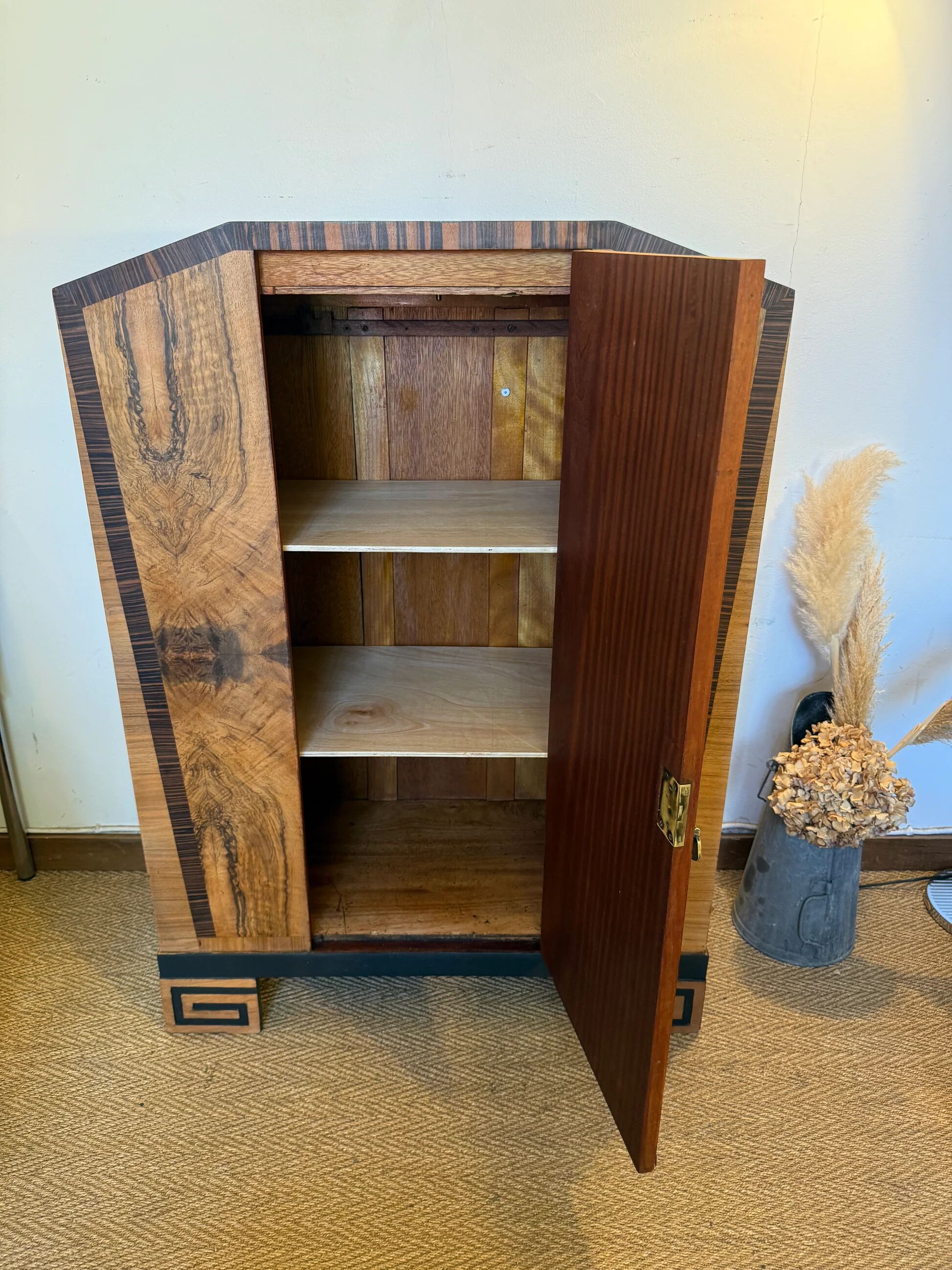 Vintage art deco storage furniture (dresser, wardrobe) in burr walnut