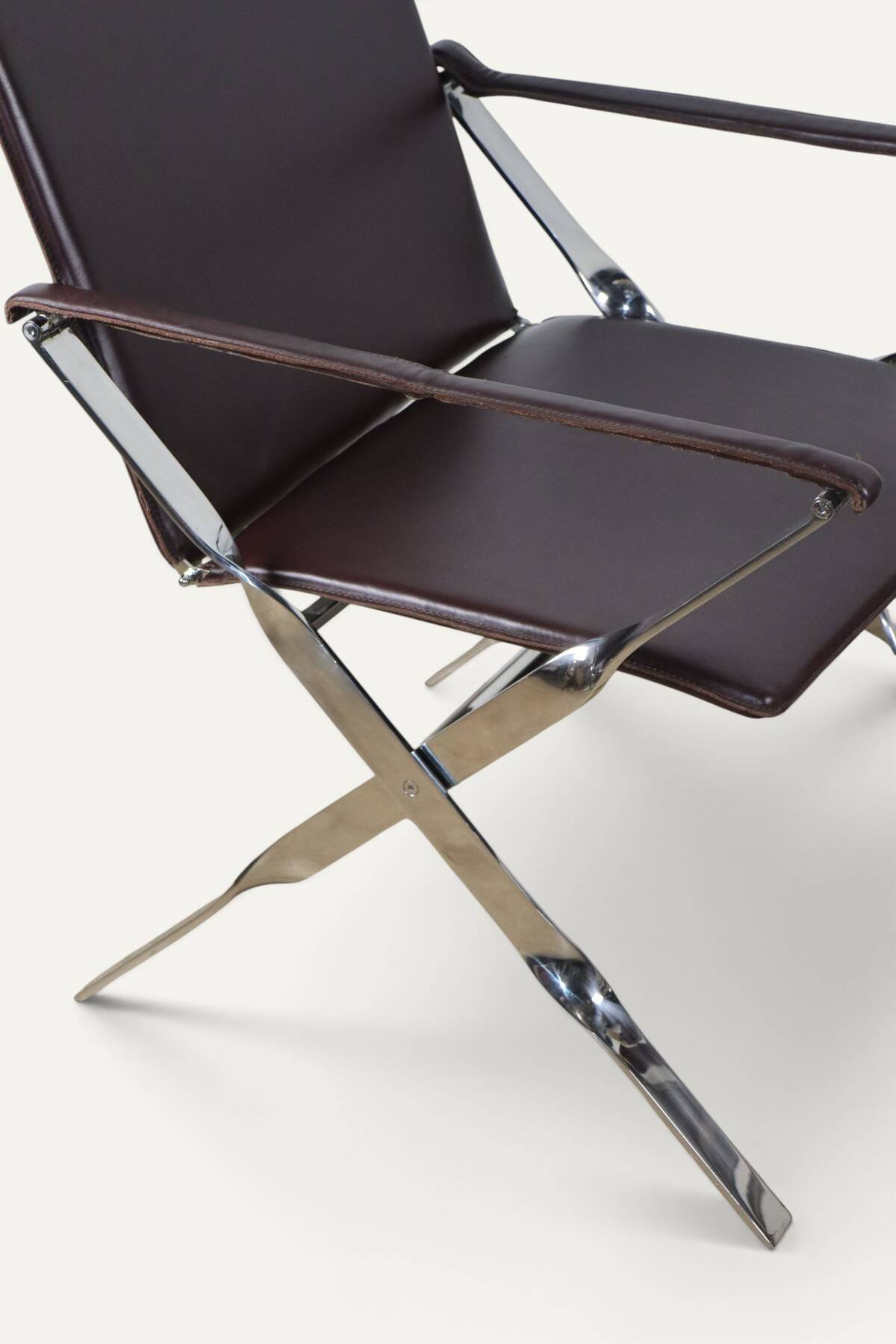 Pair of leather and chrome metal armchairs, Italy - 1970