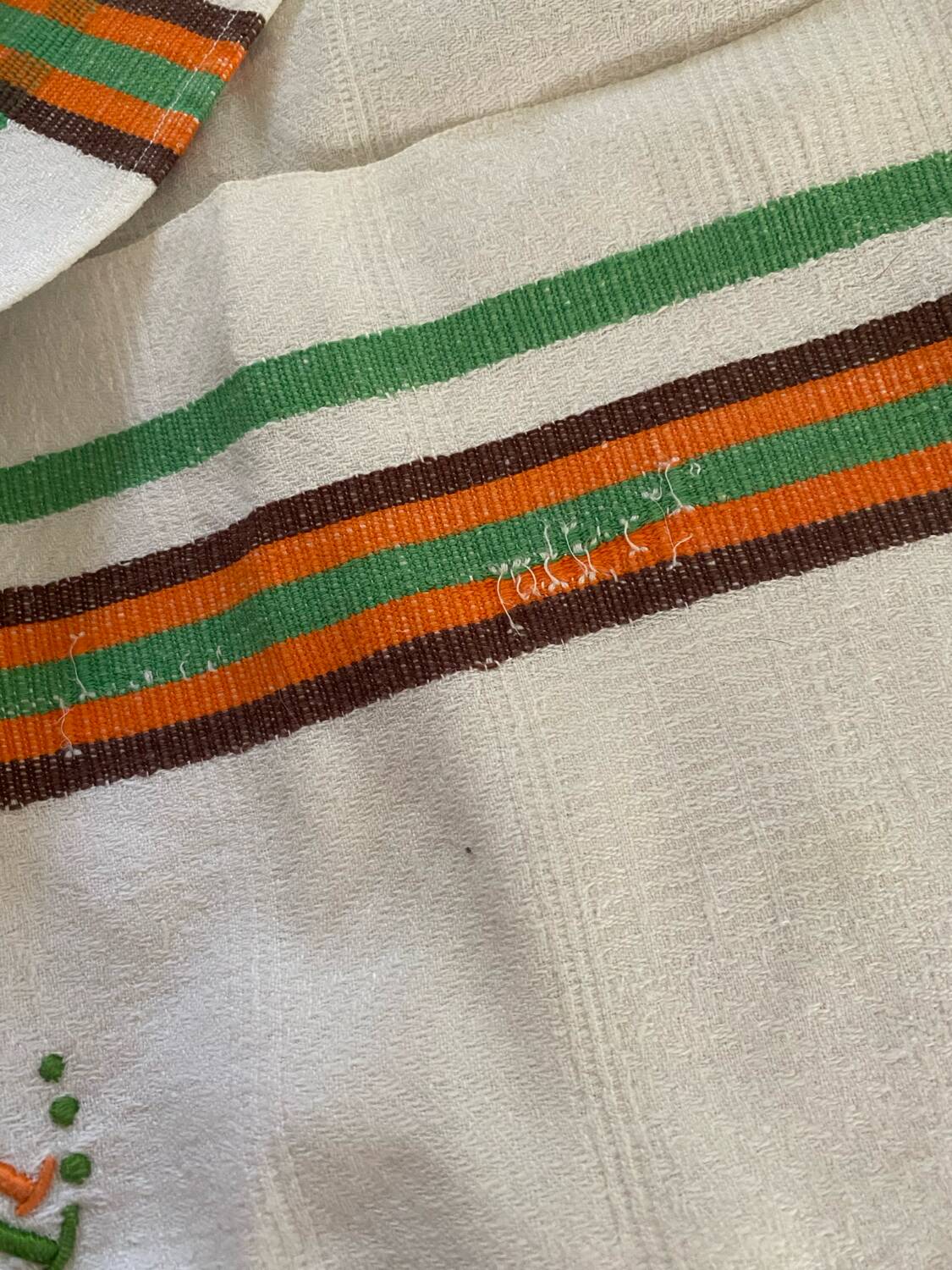 8 vintage orange and green striped napkins with JB monogram