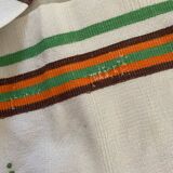 8 serviettes de table vintage liteaux oranges et verts monogramme JB