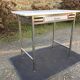 Vintage table with square chrome tubular metal base and marble top with 1 drawer.