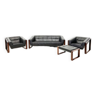 Percival Lafer model MP-127 set of sofas in blacl original leather