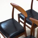 C.M. Madsen set of six 'W2' teak and leather dining chairs by Hans J. Wegner