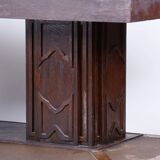 Restored Art Deco Dining Table, Oak, Copper Plating, Glass, Czech, 1930s