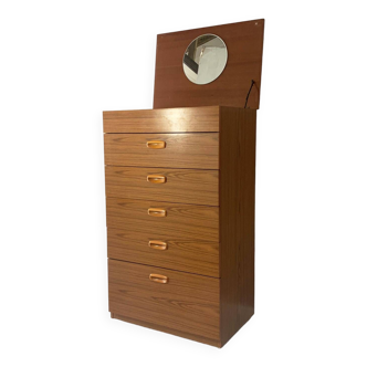 1970’s mid century tall chest of drawers with mirror by Schreiber