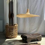 Small suspension, rattan luminaire in hat shape D:60cm