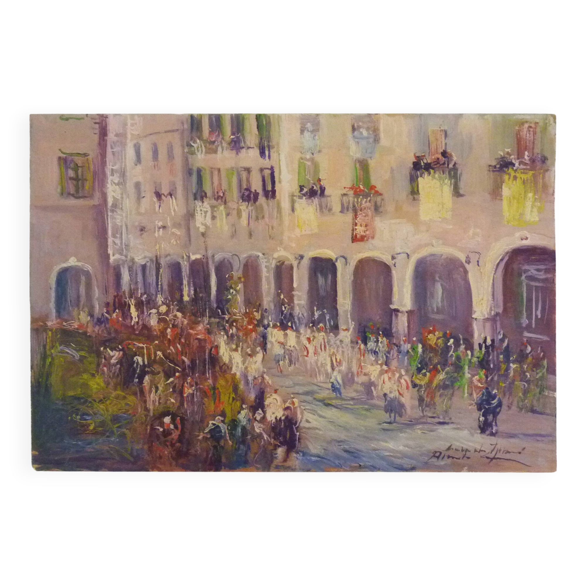 Oil on wood by Riccardo Capone Procession 50s 60s