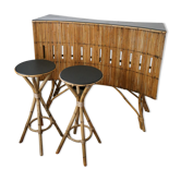 Tiki bar, rattan bar and two stools