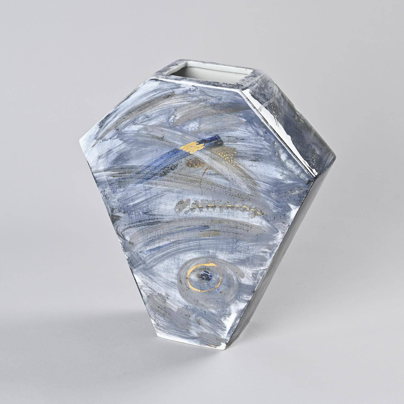 Painted porcelain vase, La Borne workshop, France, circa 1990