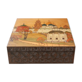Coffret en bois gravé et peint à la main, vue de Moscou