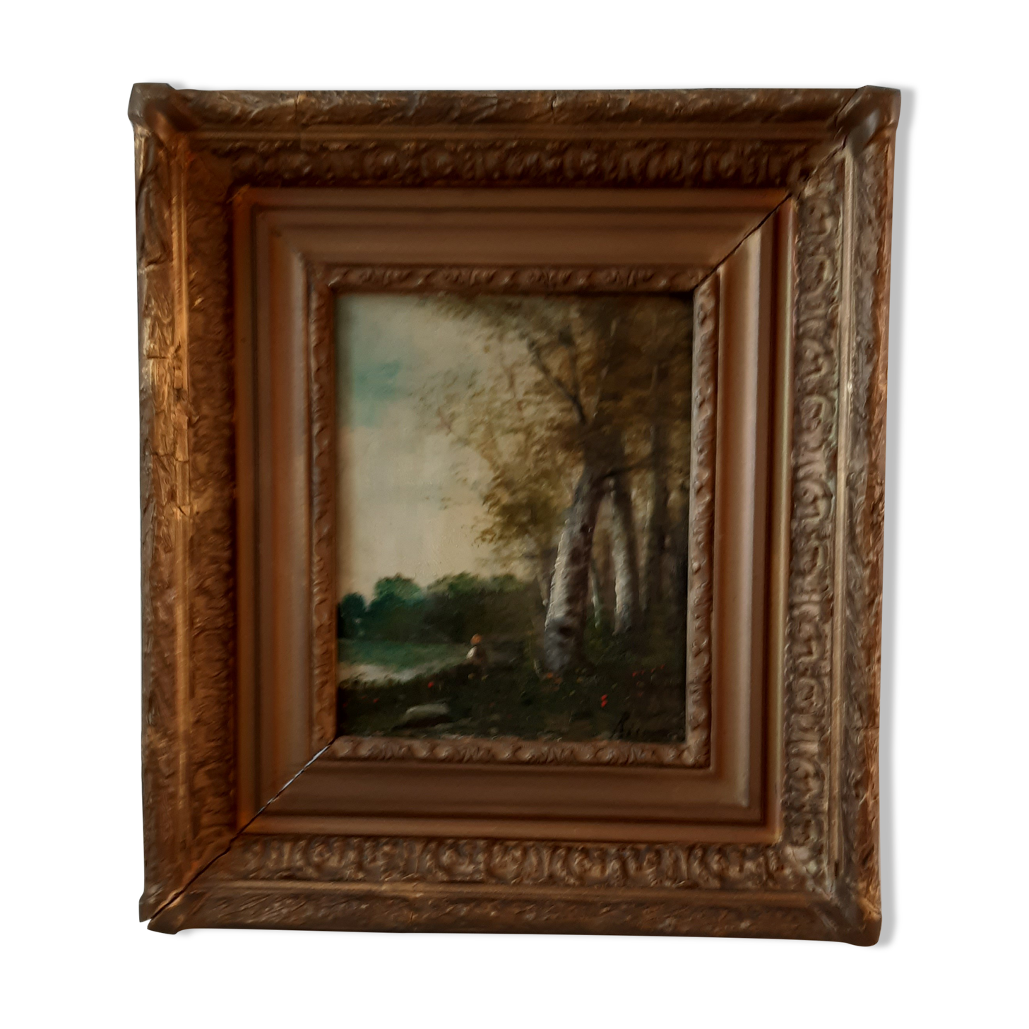 Old painting oil on wood fisherman signed XVIIIth