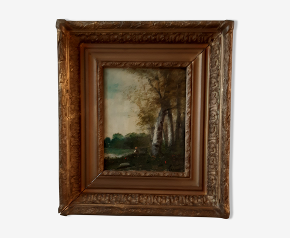 Tableau ancien huile sur bois pêcheur signé XVIIIème