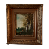Tableau ancien huile sur bois pêcheur signé XVIIIème