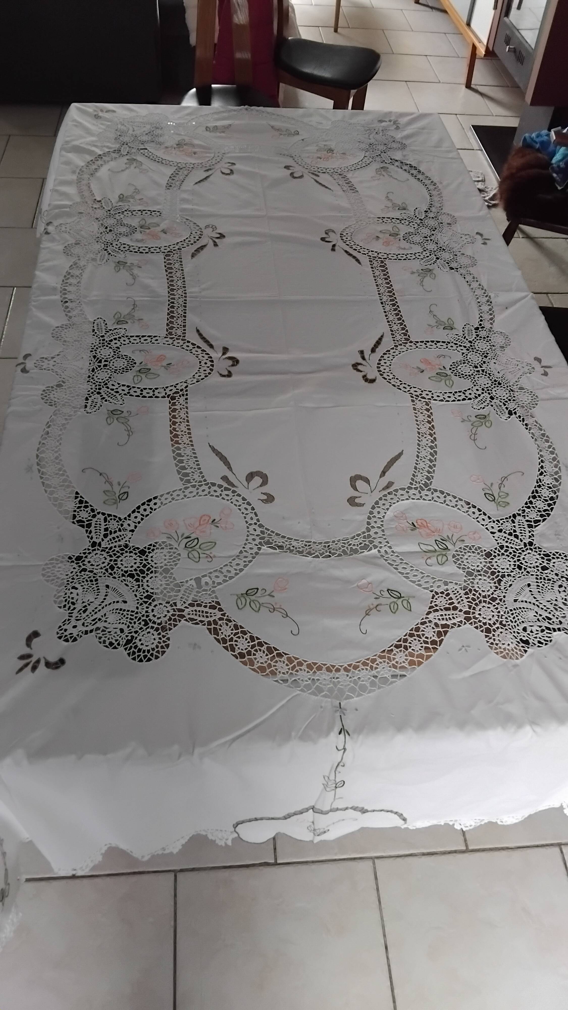 Vintage embroidered old tablecloth