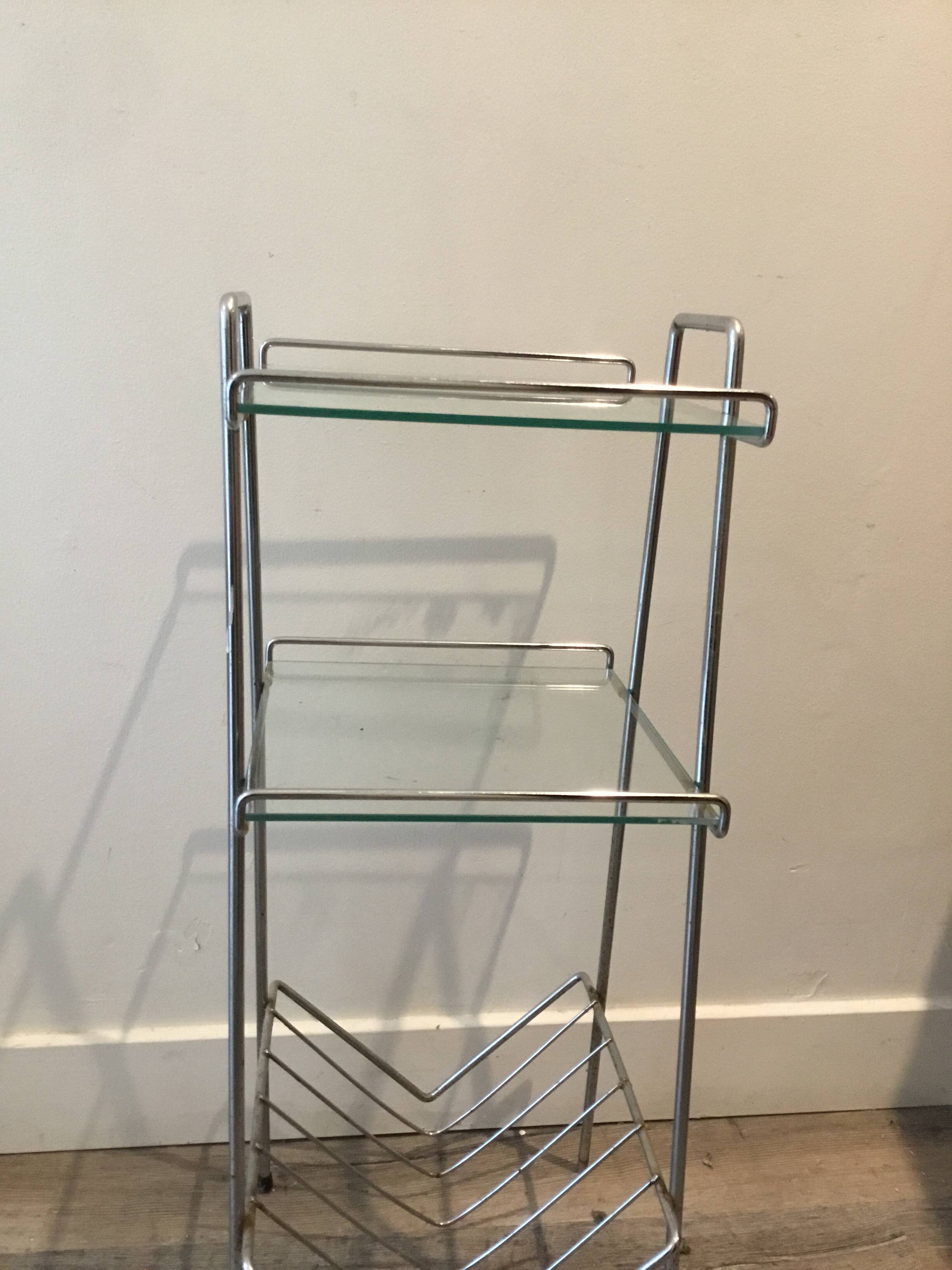 Chrome and glass side table. 1970. Space age.