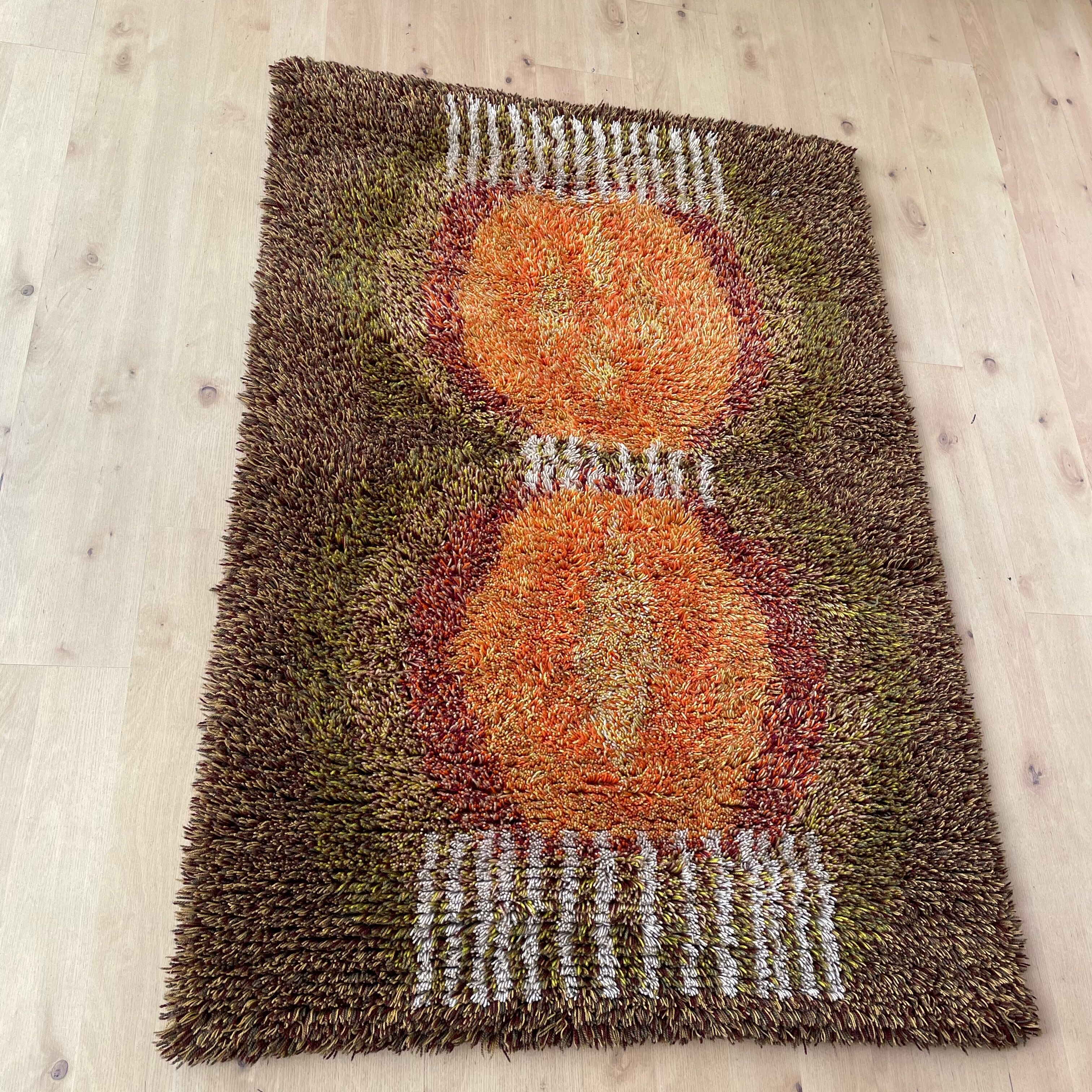 Original ABSTRACT Scandinavian High Pile Pop Art Rya Rug Carpet, Sweden, 1960s