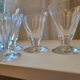 4 old conical liquor glasses cut with 10 flat ribs with faceted sides