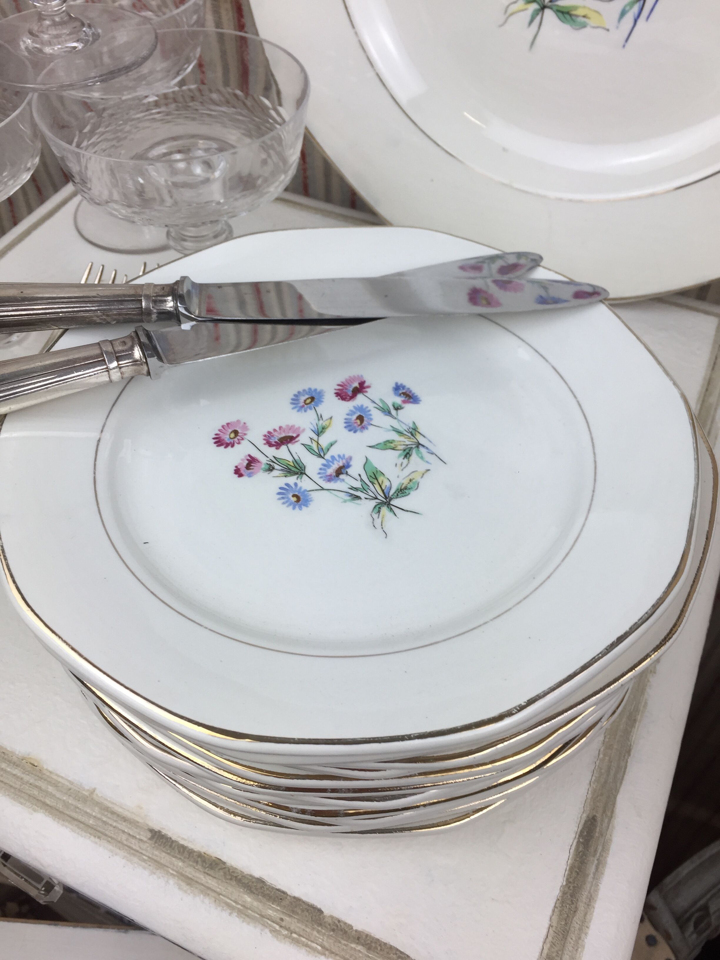 12 antique dessert plates made in France Digoin Sarreguemines