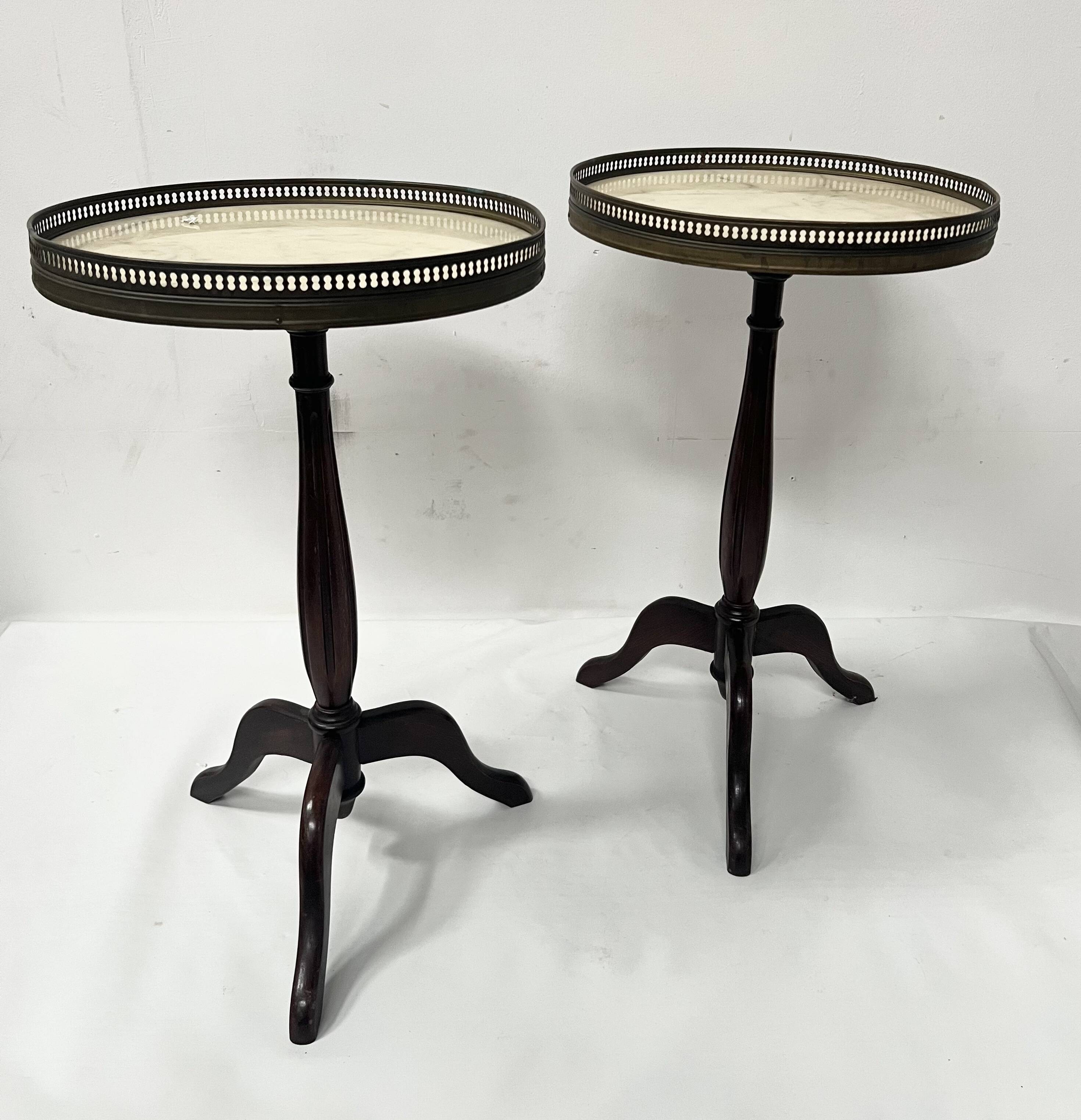 Pair of 20th century beech and marble side tables