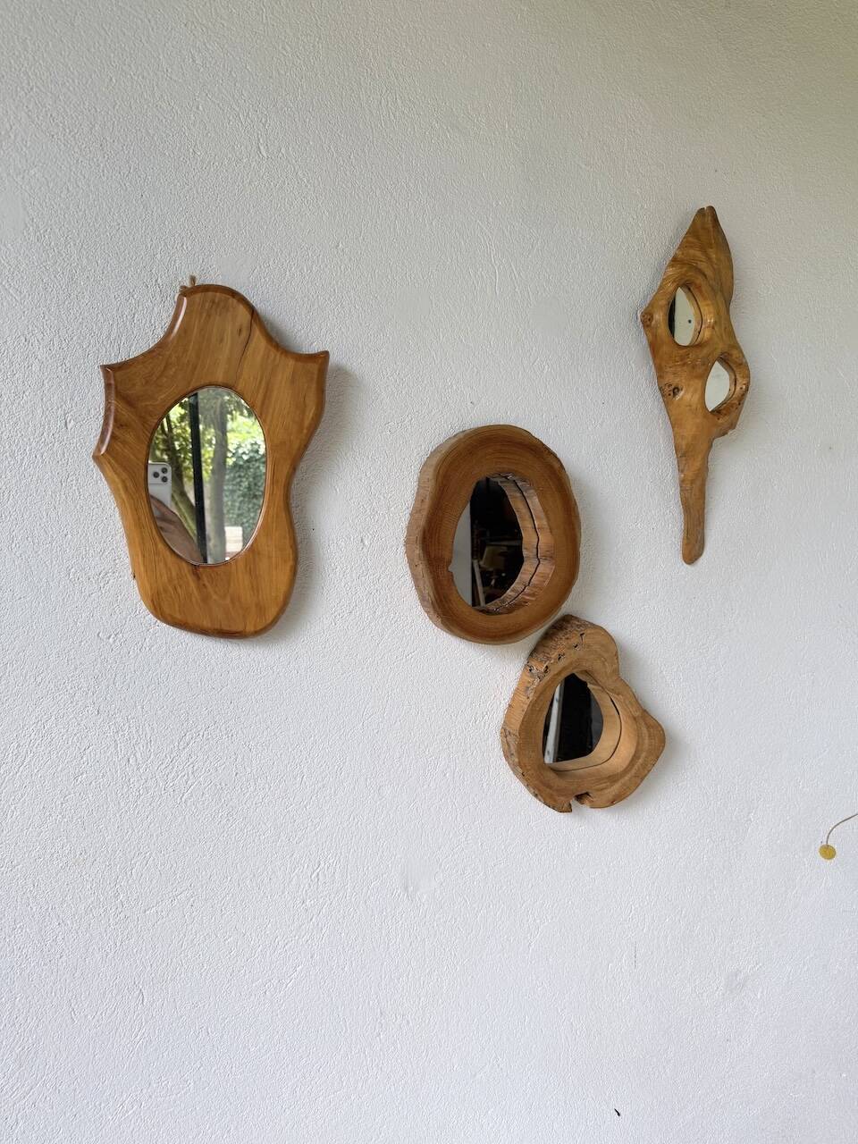 Set de 4 miroirs organiques brutalistes en bois années 50
