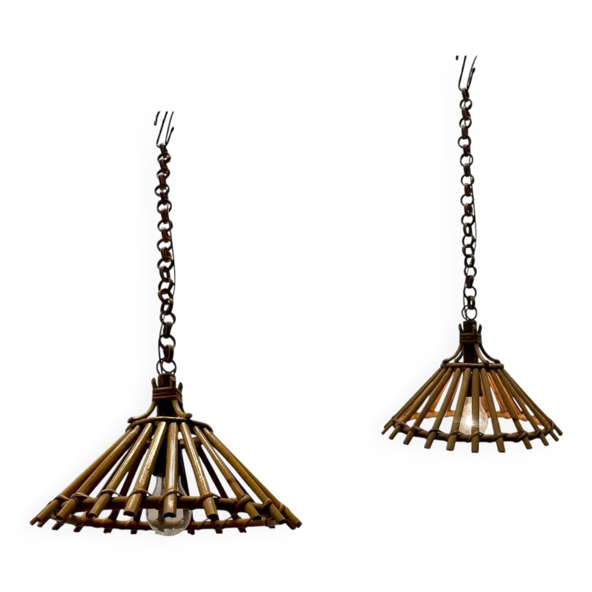 Rattan vintage Light Pendants Set of 2 1960’s