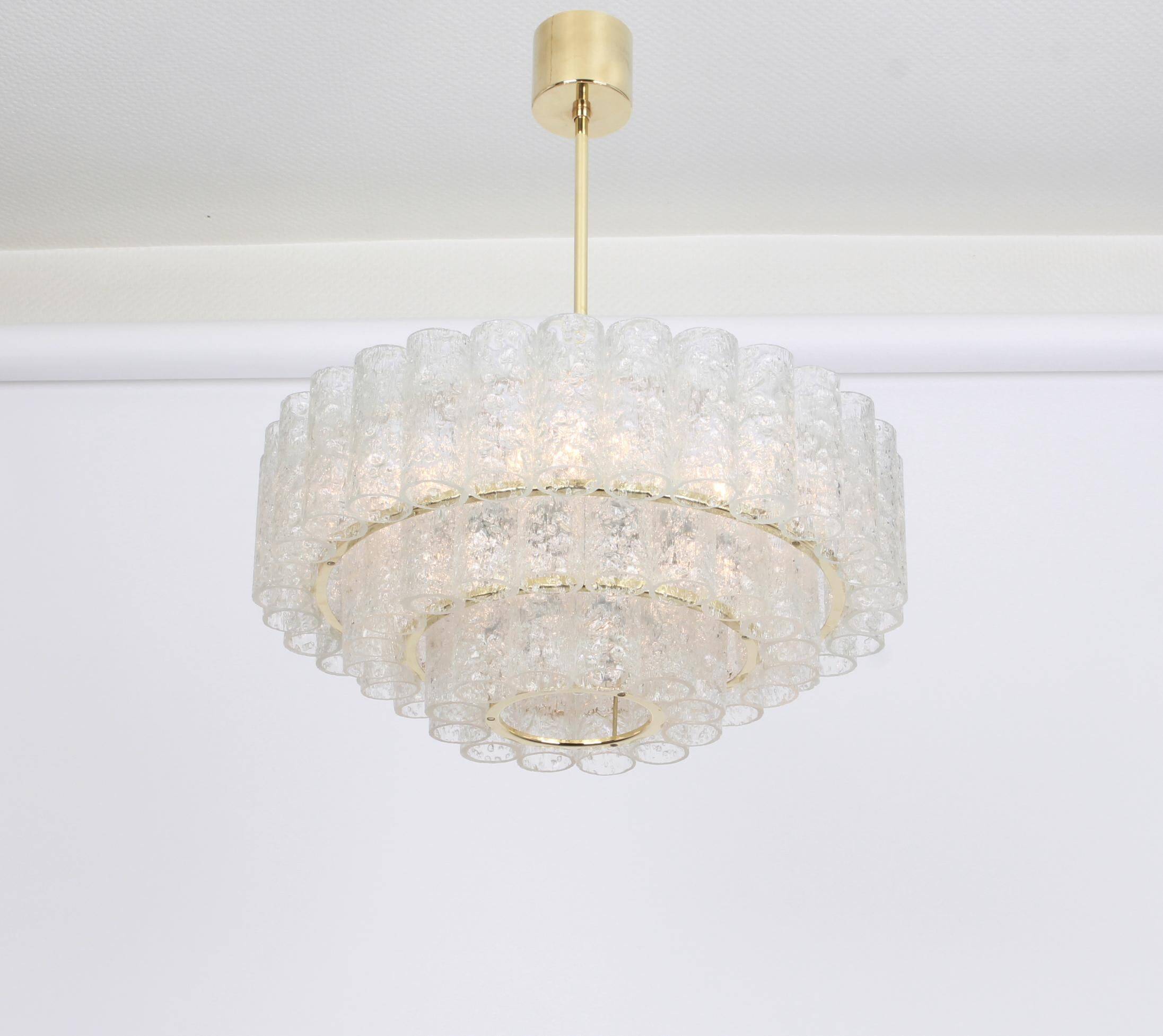 Lustre à tubes en verre glace Murano par Doria, Allemagne, années 1960